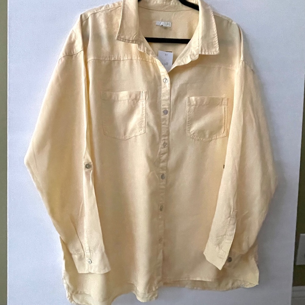 J. Jill Button Down Long Sleeve Tencel Blouse Sz XL Coastal Travel Minimalist